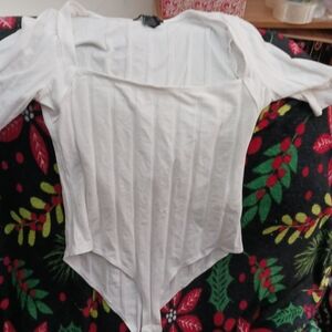 Forever 21 White Ribbed Bodysuit